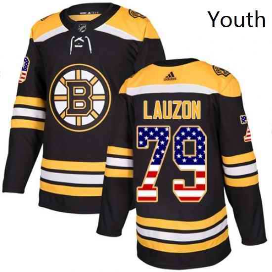 Youth Adidas Boston Bruins 79 Jeremy Lauzon Authentic Black USA Flag Fashion NHL Jersey